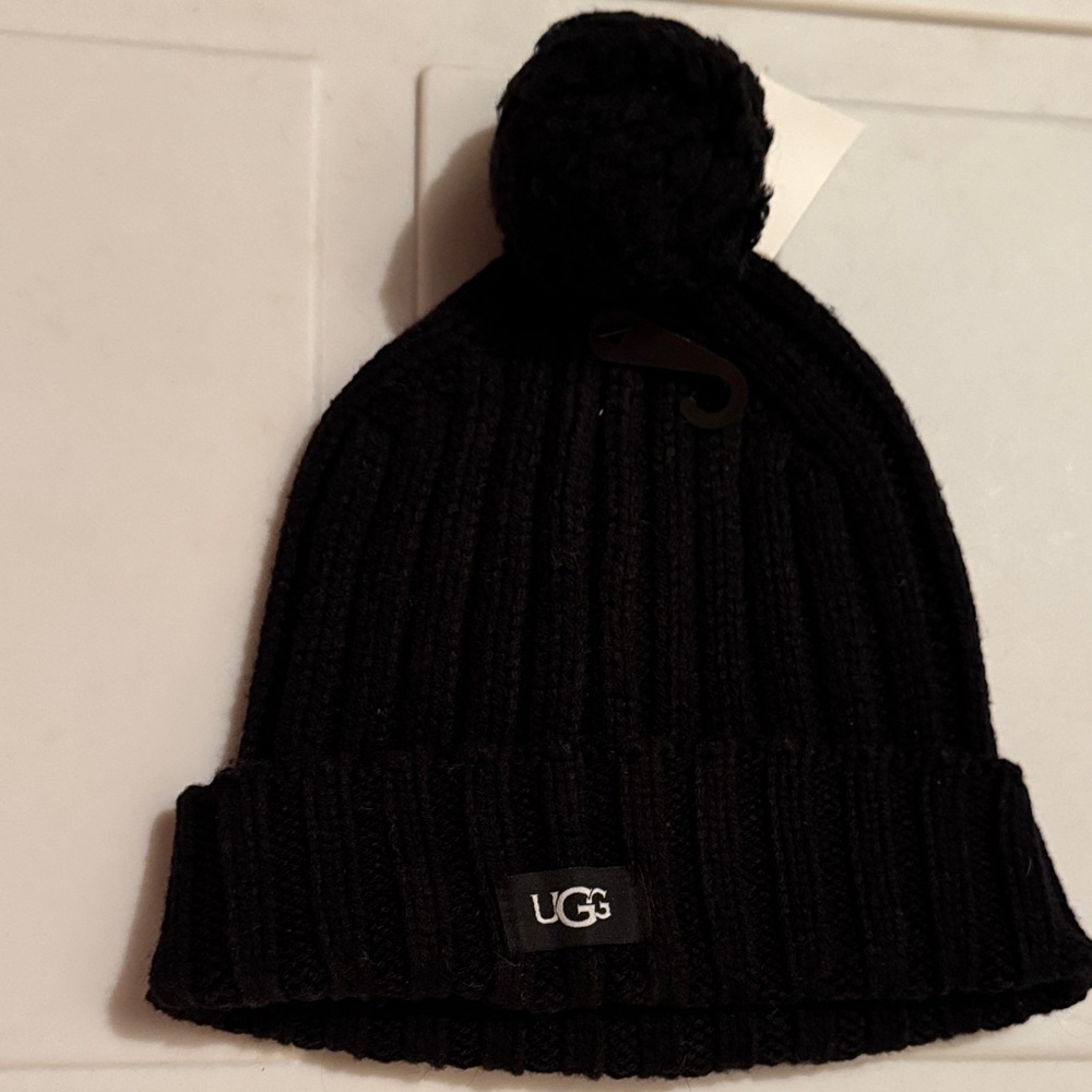 UGG Black Knit Hat with Pom-Pom